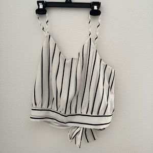 Shein size medium tie back crop top with black and white stripes